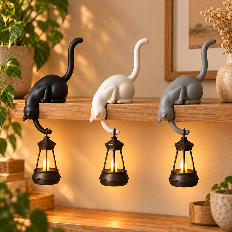 🔥 60% OFF – Shelf-Edge Cat Lantern – Cozy Bookshelf Glow 🐈🏮