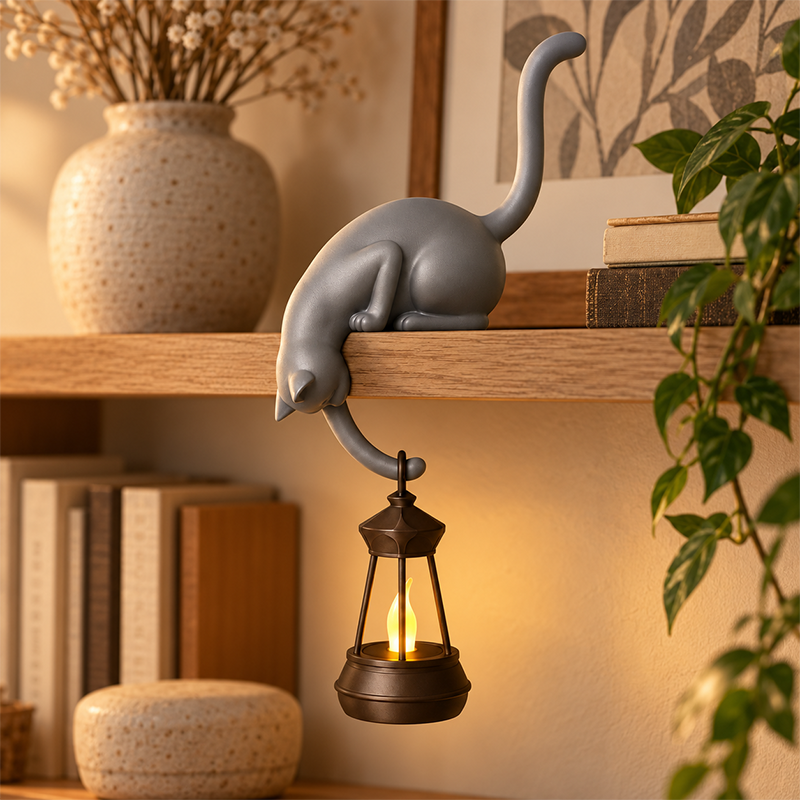 🔥 60% OFF – Shelf-Edge Cat Lantern – Cozy Bookshelf Glow 🐈🏮