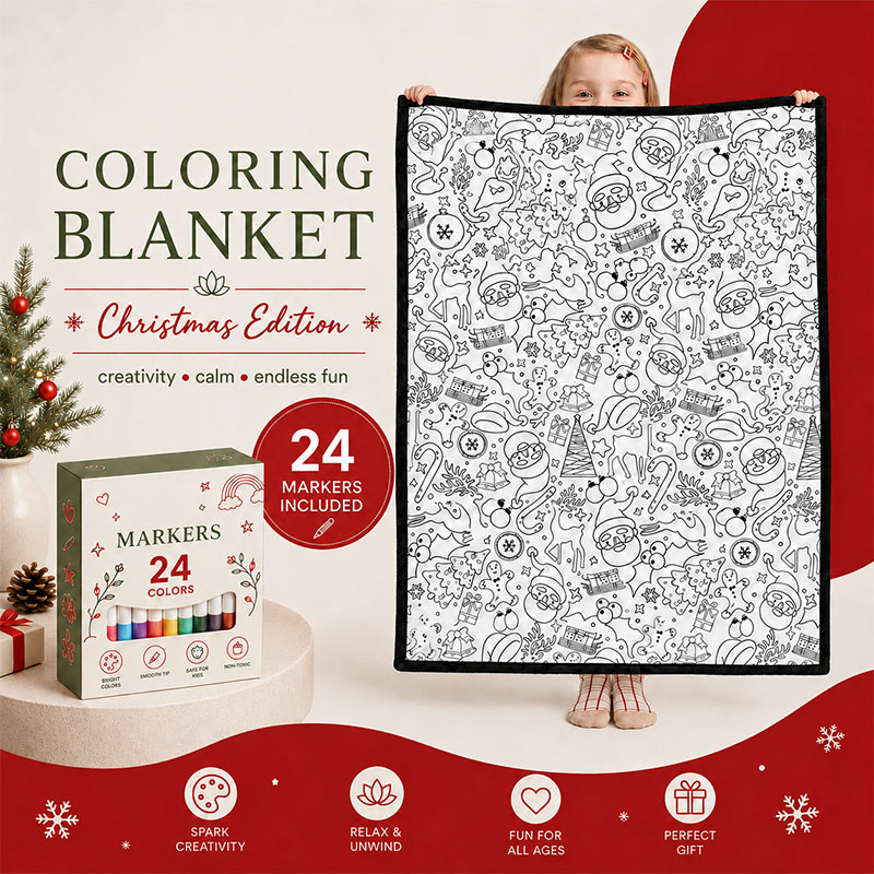 🎄 Christmas Early Bird - 60% Off | Create Your Own Cozy Christmas Blanket – 24 Markers Included 🎨
