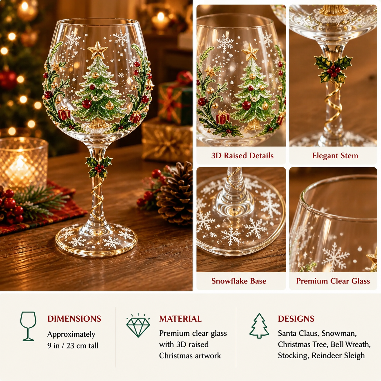 Handcrafted 3D Christmas wine glass image 3
