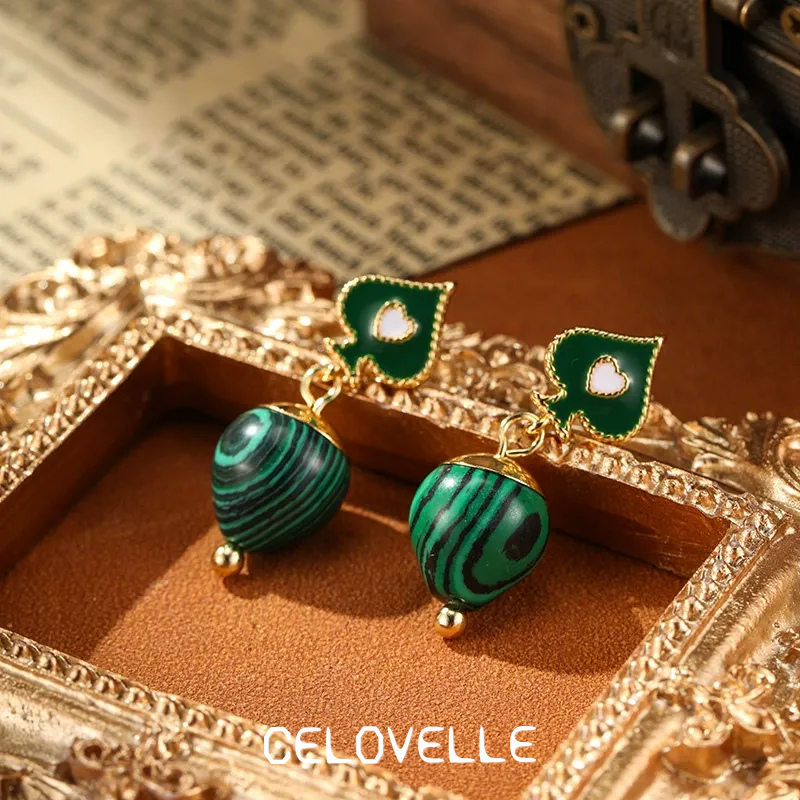 Isolde Petal Heart Malachite-Tone Drop Earrings product image 1