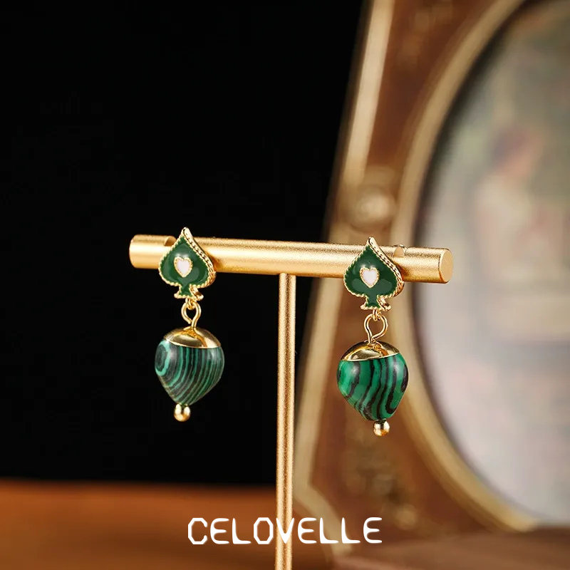 Isolde Petal Heart Malachite-Tone Drop Earrings product image 2