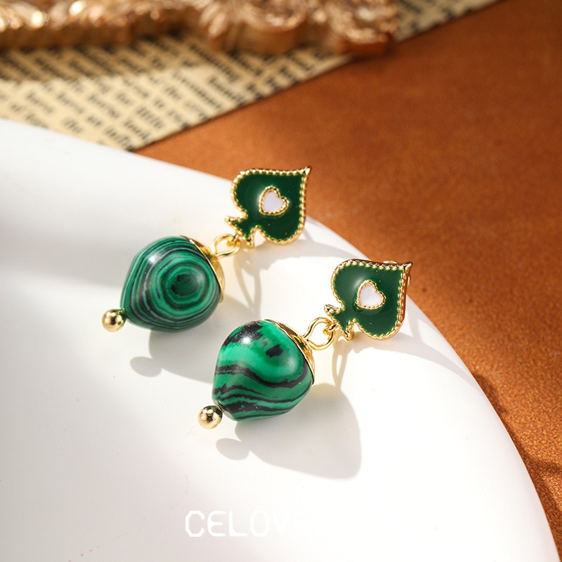 Isolde Petal Heart Malachite-Tone Drop Earrings product image 3