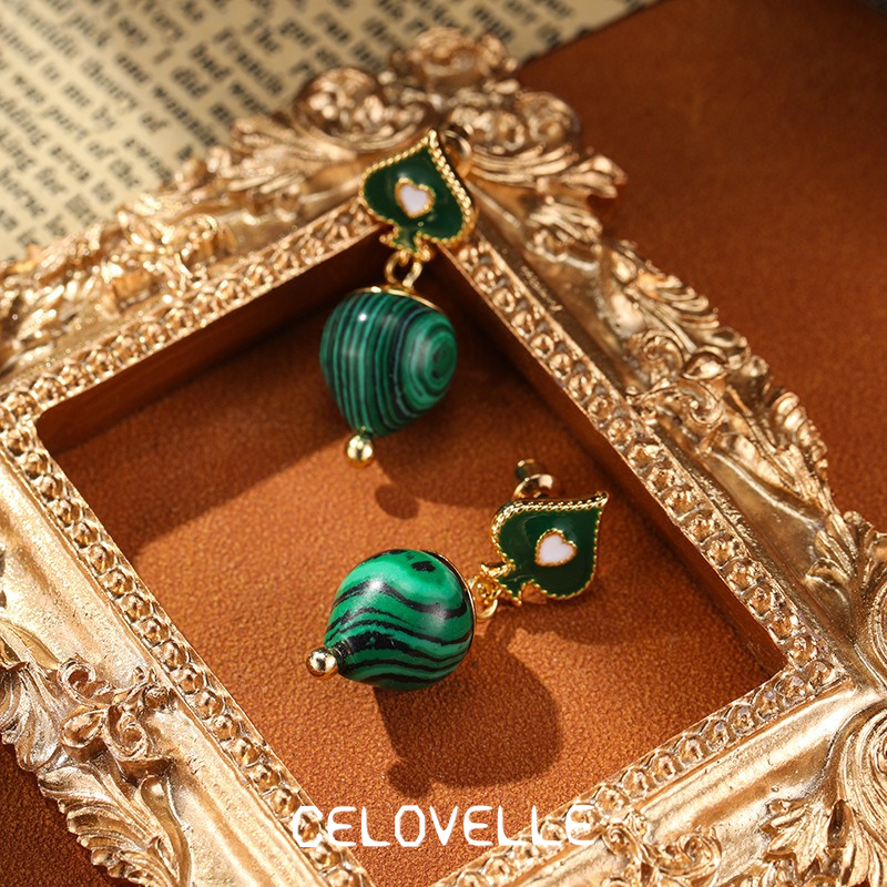 Isolde Petal Heart Malachite-Tone Drop Earrings product image 5