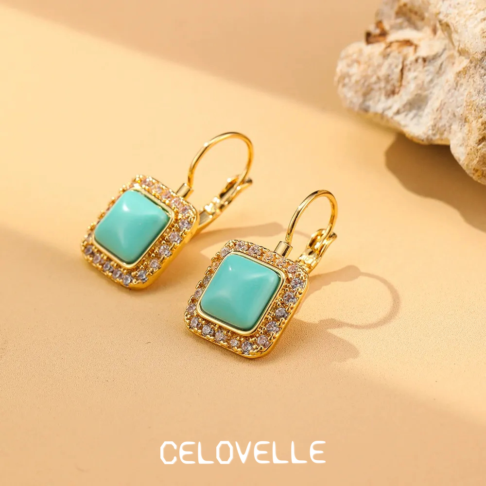 Noelle Halo Geometric Turquoise-Tone Drop Earrings product image 1
