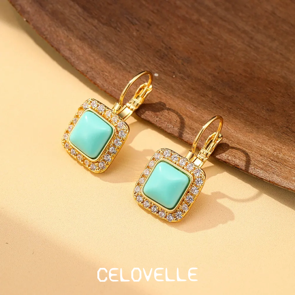 Noelle Halo Geometric Turquoise-Tone Drop Earrings product image 2