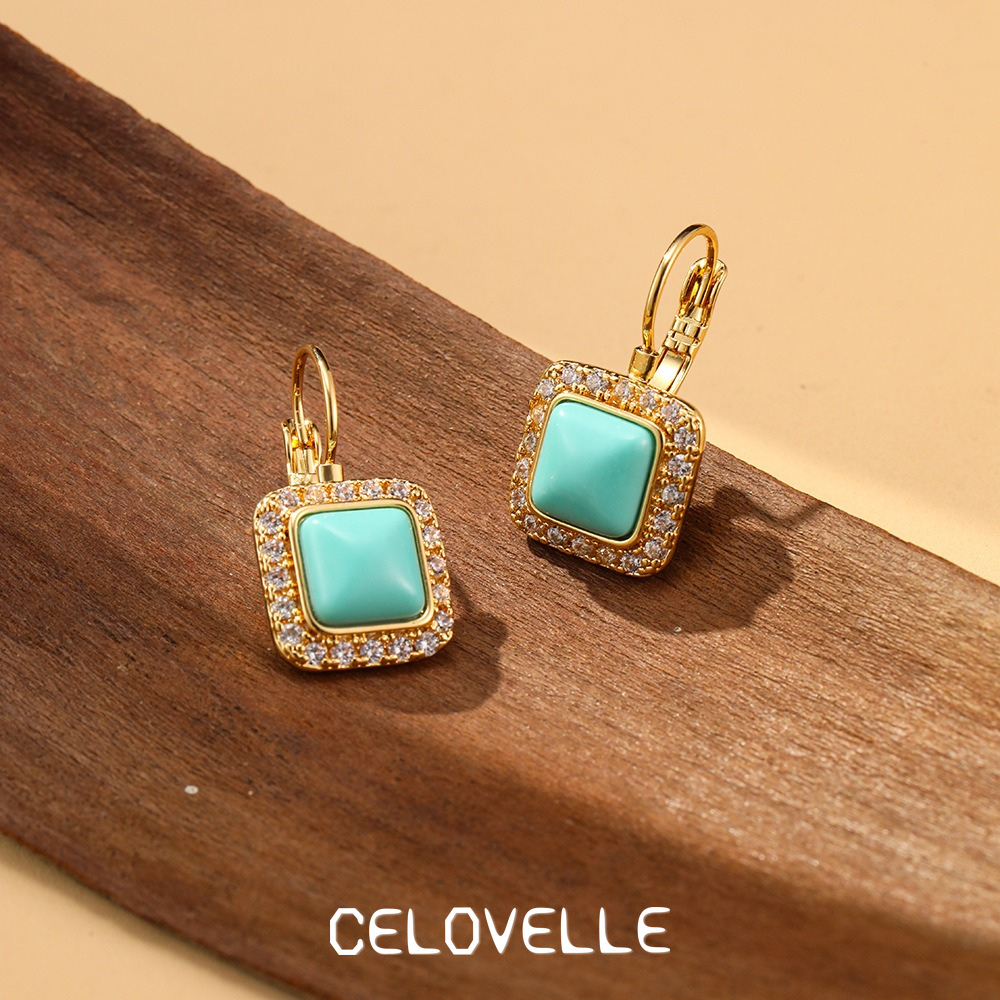 Noelle Halo Geometric Turquoise-Tone Drop Earrings product image 3
