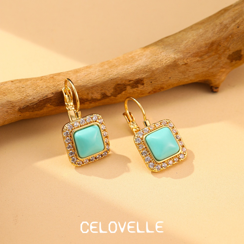 Noelle Halo Geometric Turquoise-Tone Drop Earrings product image 4