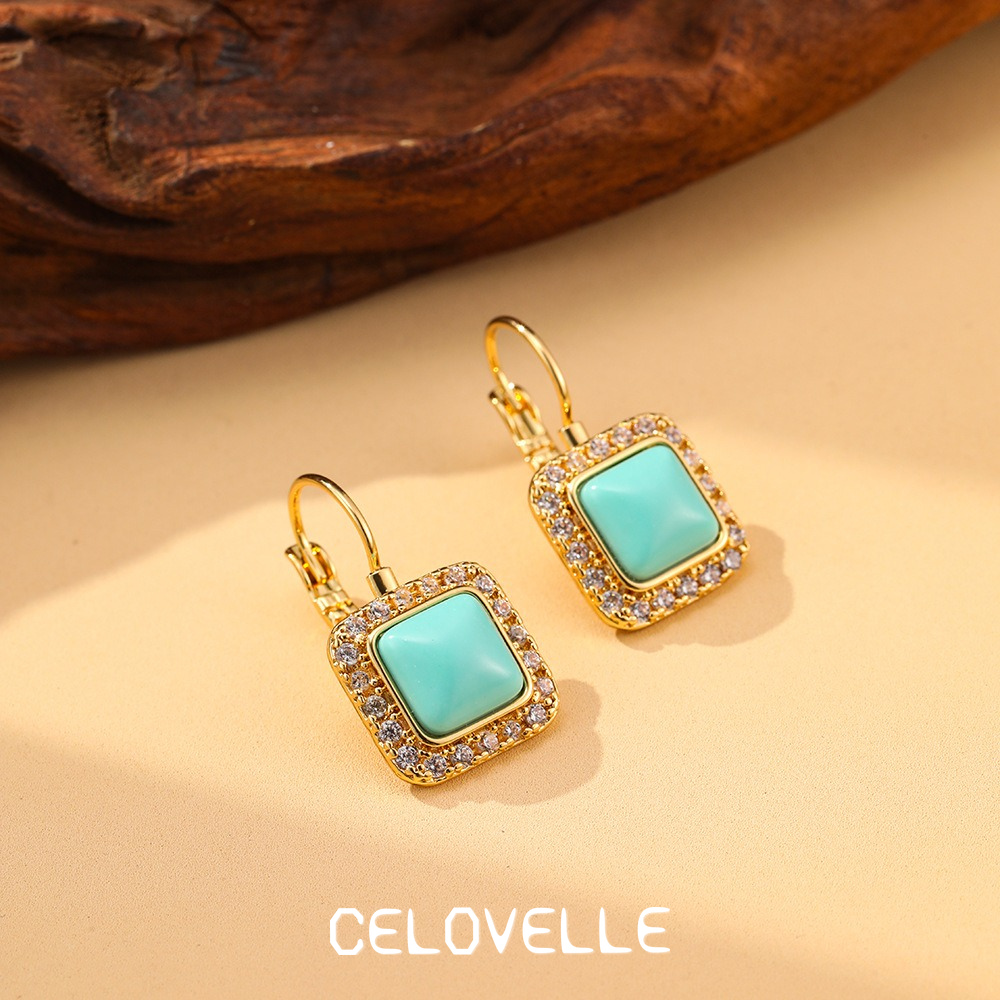 Noelle Halo Geometric Turquoise-Tone Drop Earrings product image 5