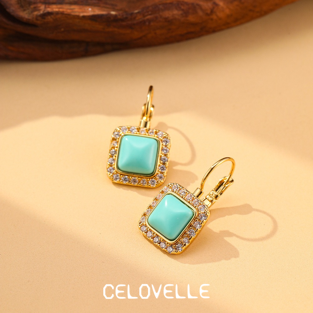 Noelle Halo Geometric Turquoise-Tone Drop Earrings product image 6