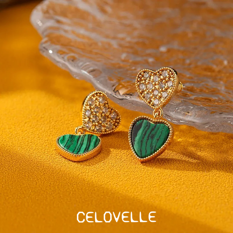 Ophelia Reverie Heart Malachite-Tone Drop Earrings product image 1