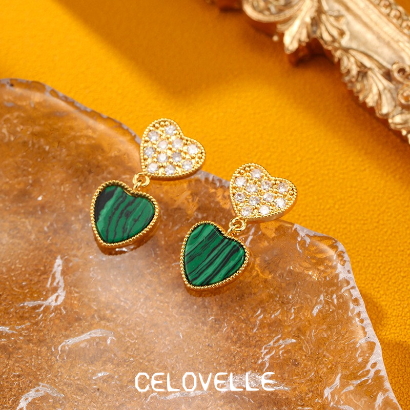 Ophelia Reverie Heart Malachite-Tone Drop Earrings product image 5