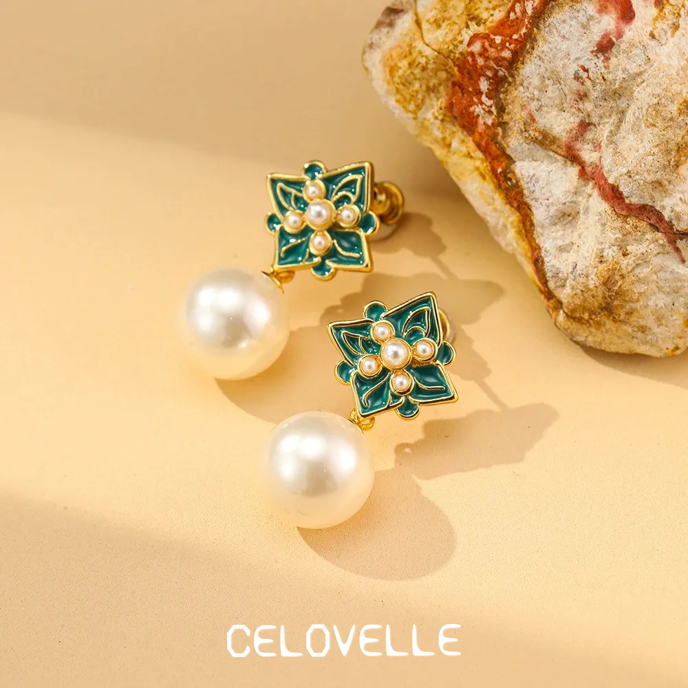 Liora Halo Pearl Floral Drop Earrings product image 2