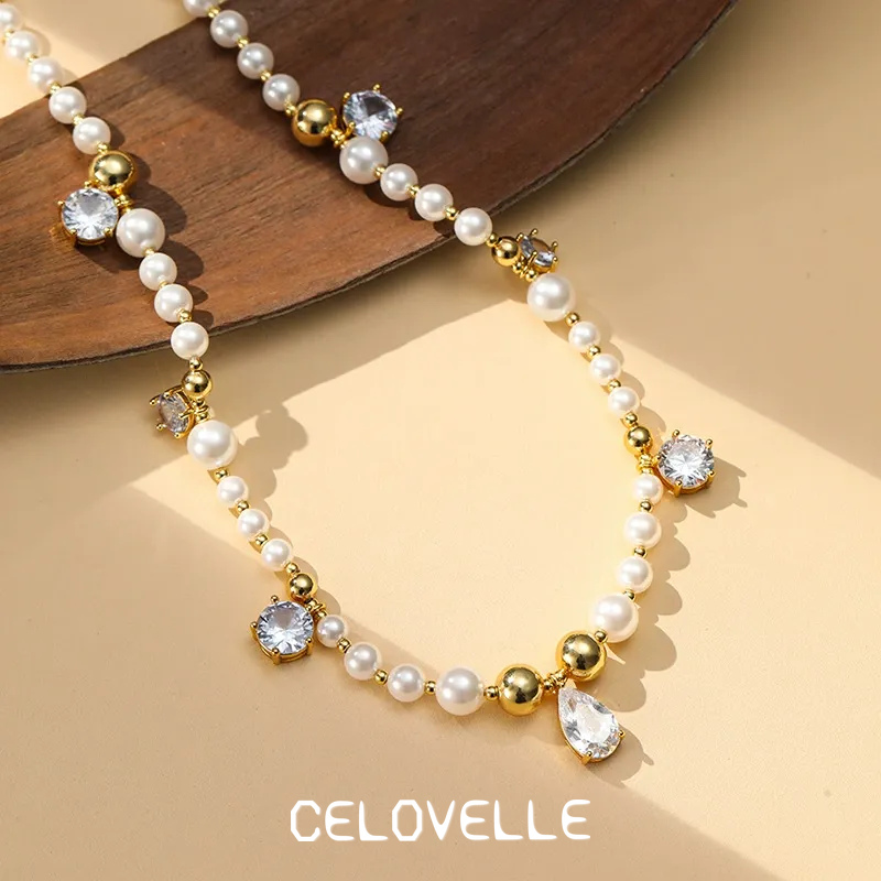 Estelle Halo Pearl Crystal Pendant Necklace product image 1