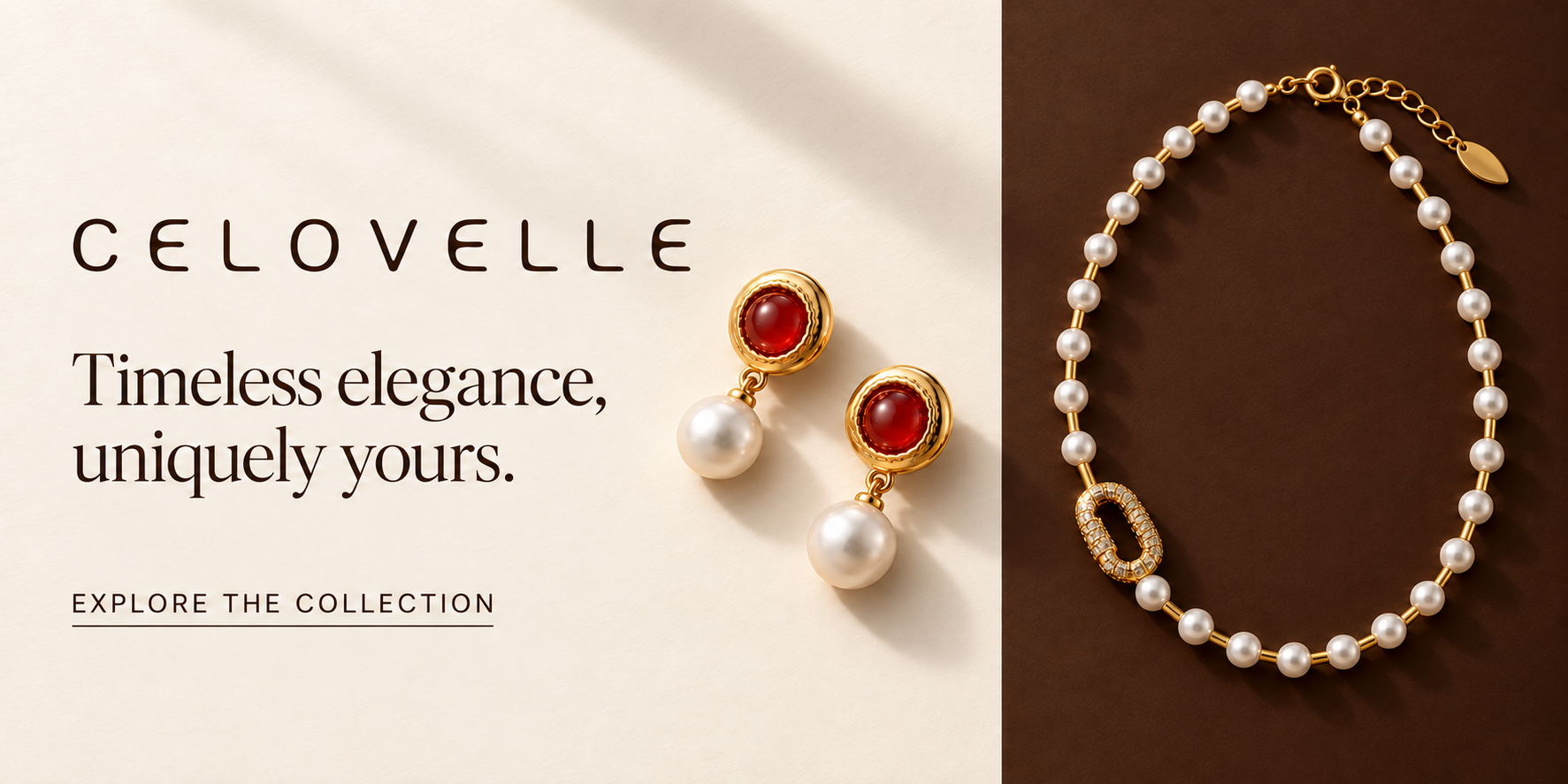 CELOVELLE pearl necklace and red pearl earrings