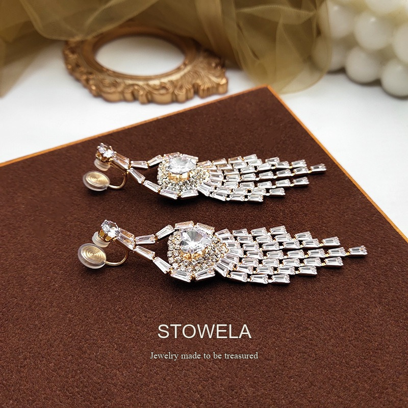 Élan Tassel Crystal Clip-On Drop Earrings product image 2