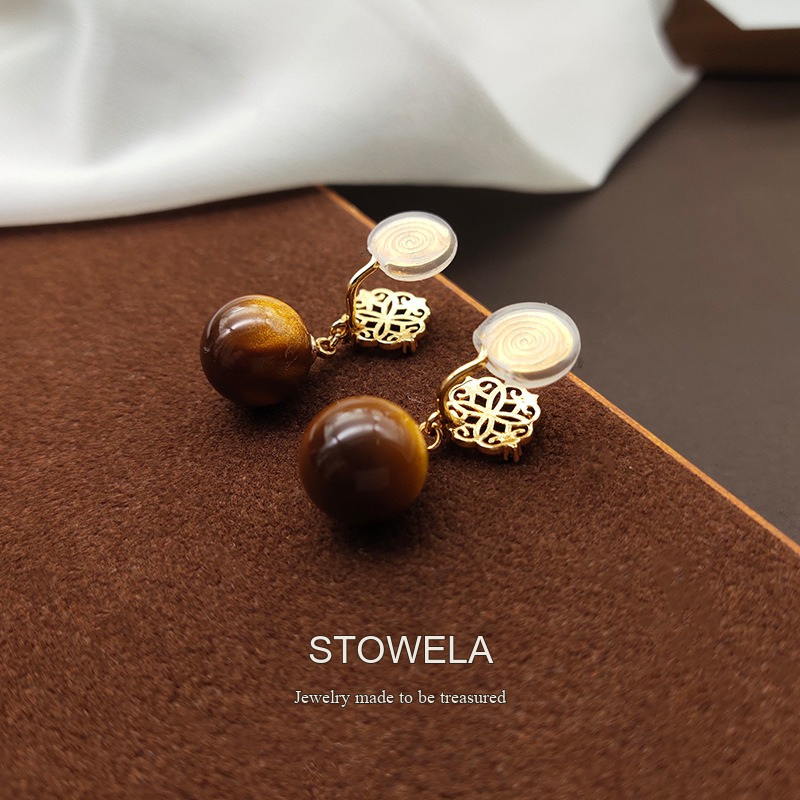 Noelle Tiger-Eye Inspired Clip-On Drop Earrings product image 2