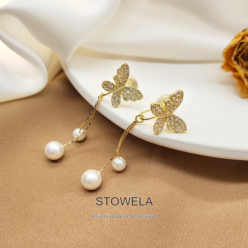 Celeste Butterfly Pearl Tassel Clip-On Drop Earrings product image 3