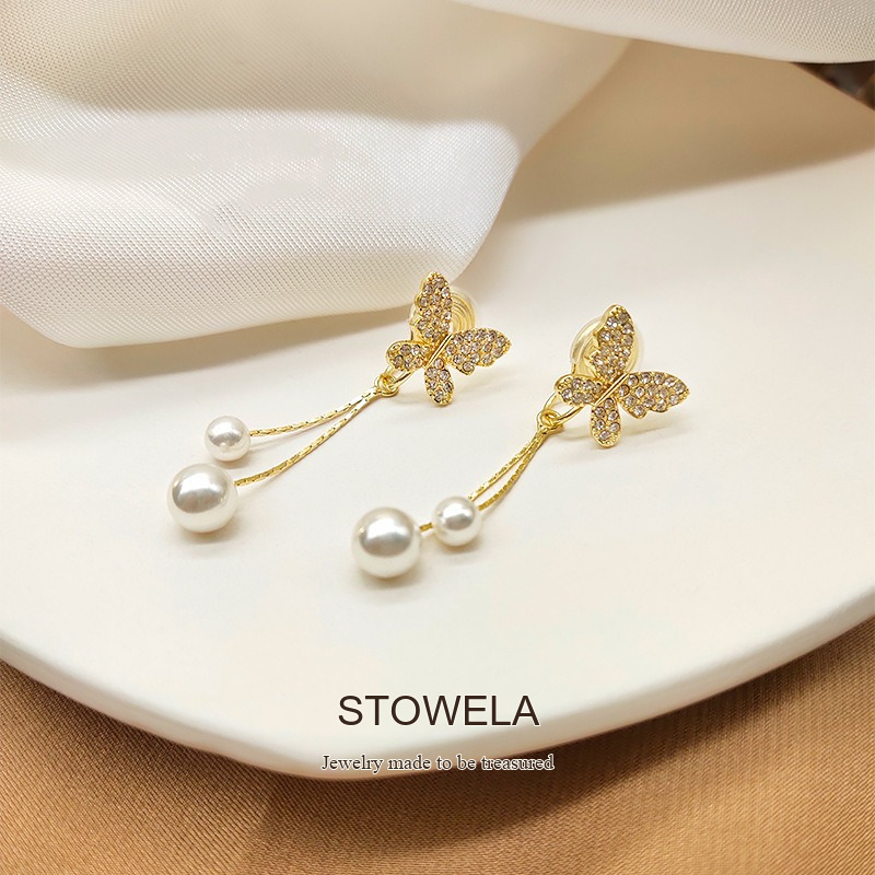Celeste Butterfly Pearl Tassel Clip-On Drop Earrings product image 4