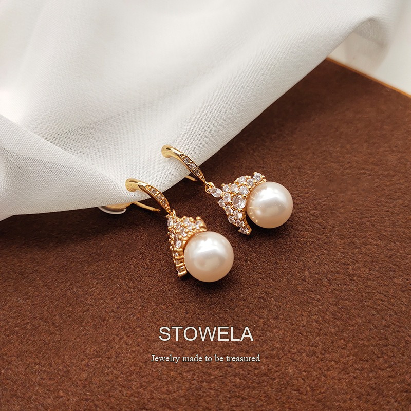 Celeste Pearl Crown Crystal Stud Earrings product image 4