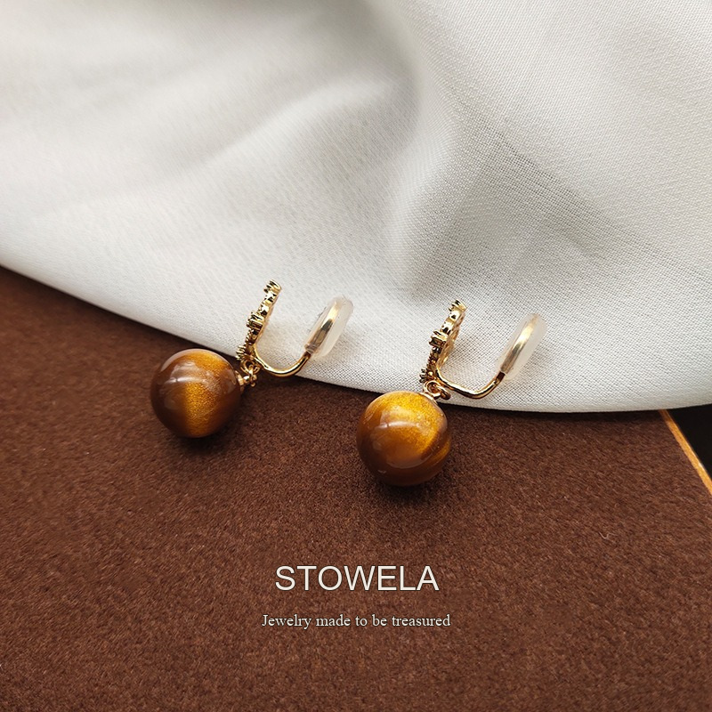 Noelle Tiger-Eye Inspired Clip-On Drop Earrings product image 5