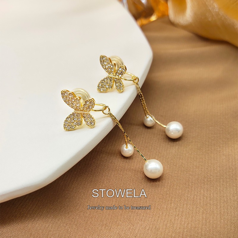 Celeste Butterfly Pearl Tassel Clip-On Drop Earrings product image 5