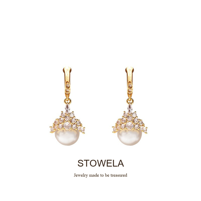 Celeste Pearl Crown Crystal Stud Earrings product image 5
