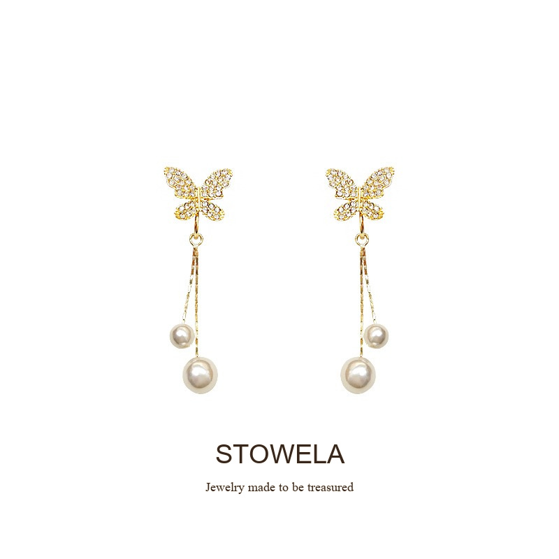 Celeste Butterfly Pearl Tassel Clip-On Drop Earrings product image 8