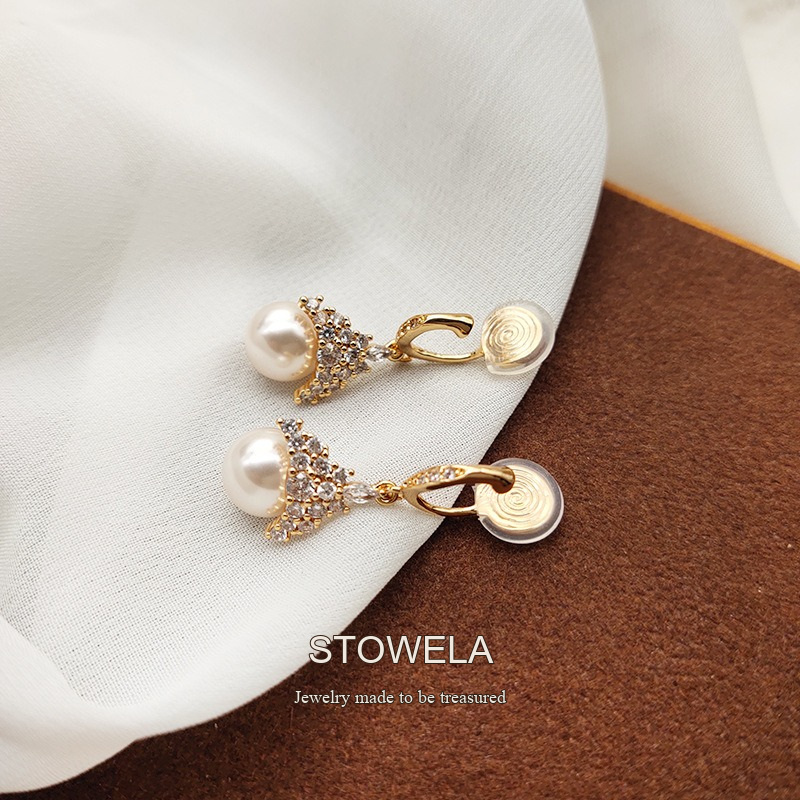 Celeste Pearl Crown Crystal Stud Earrings product image 9
