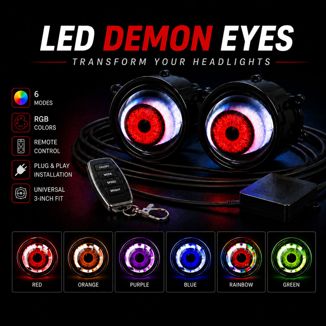 🔥 50% OFF – 3D RGB Headlight Eyes | Make Your Car Stand Out 🚗