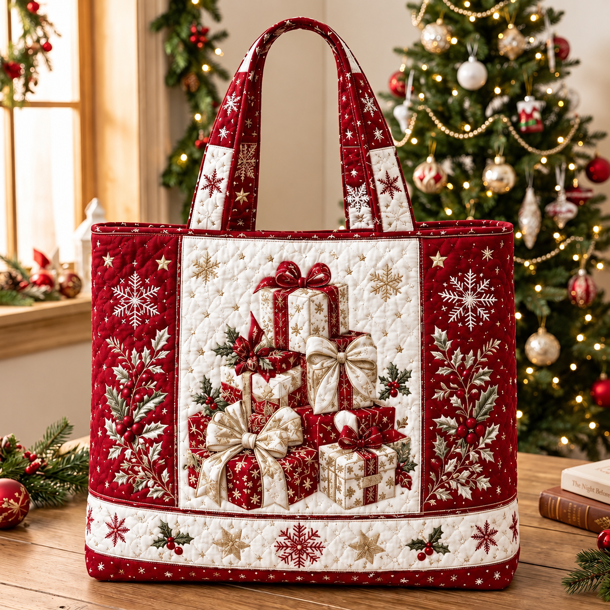 🎄 Early Bird 50% OFF – Embroidered Christmas Tote Bag 🎁
