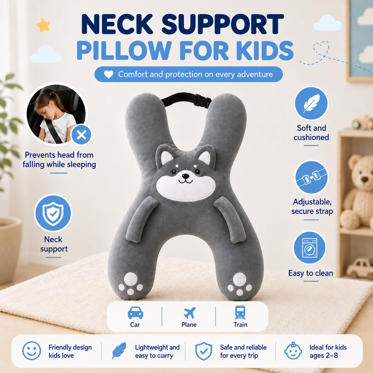 🔥 50% OFF – Kids Head & Neck Support Pillow | For Travel & Daily Use