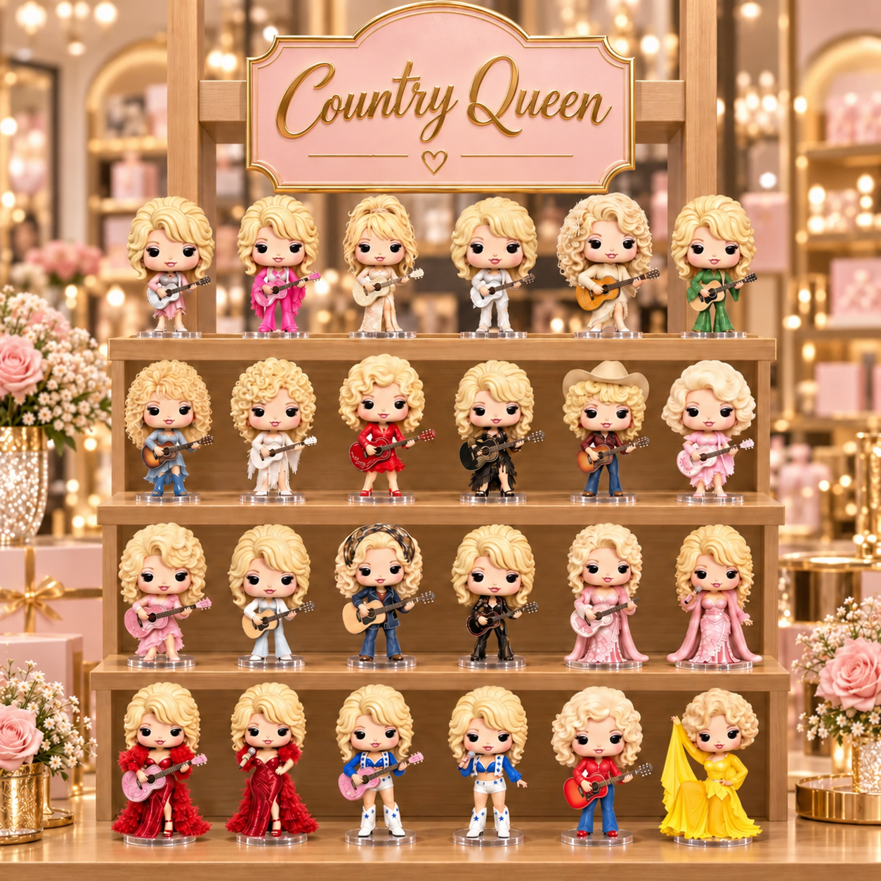 Complete Country Queen 24-figure collection on a tiered display