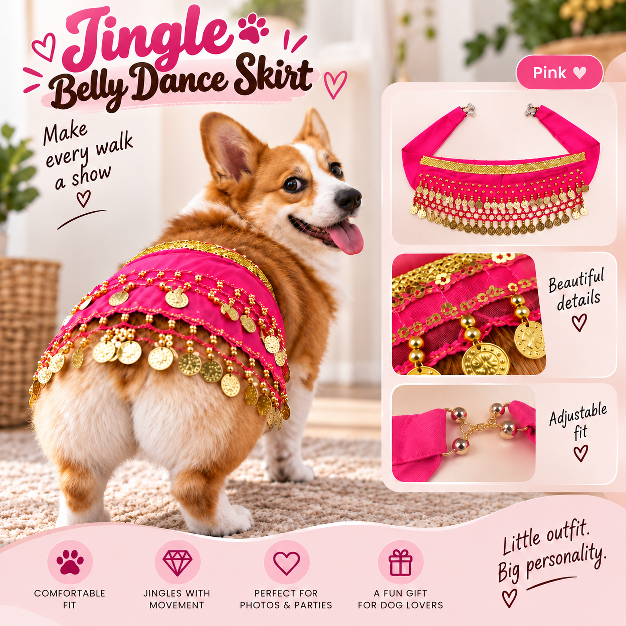 🔥 60% OFF – Jingle Belly Dance Skirt for Dogs 🐶✨