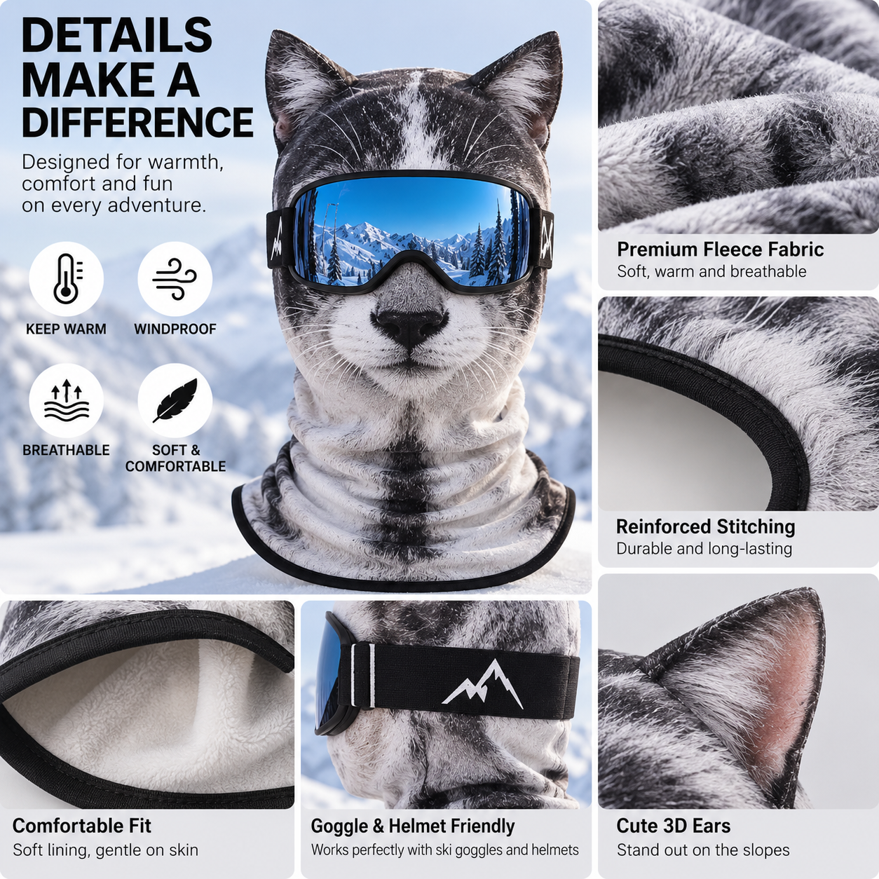 Warm animal balaclava for winter activities