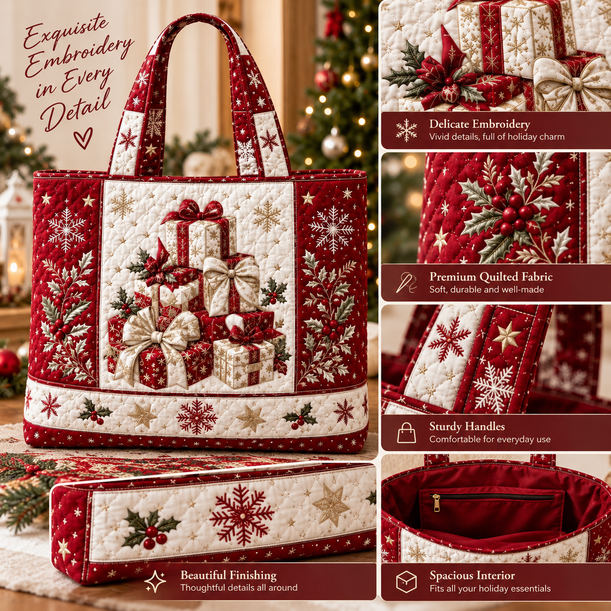 🎄 Early Bird 50% OFF – Embroidered Christmas Tote Bag 🎁