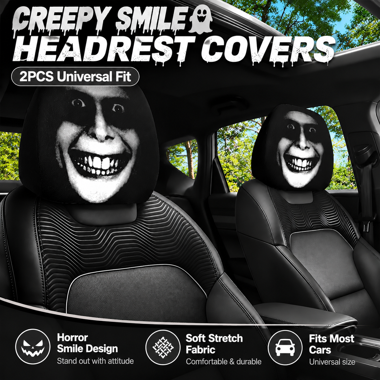 Save 60% Today 😆 Funny Cartoon Car Headrest Covers – 2PCS Universal Fit 🚗