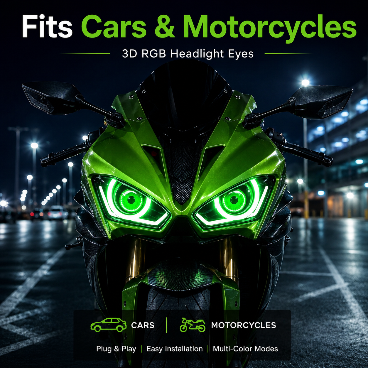 🔥 50% OFF – 3D RGB Headlight Eyes | Make Your Car Stand Out 🚗