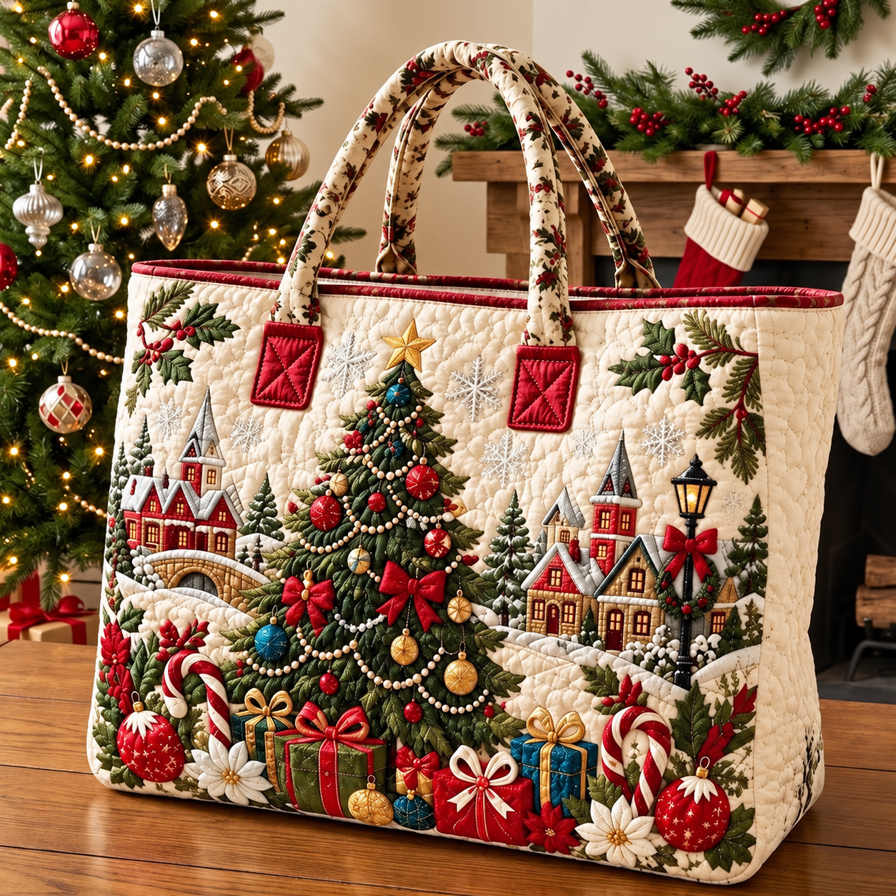 🎄 Early Bird 50% OFF – Embroidered Christmas Tote Bag 🎁