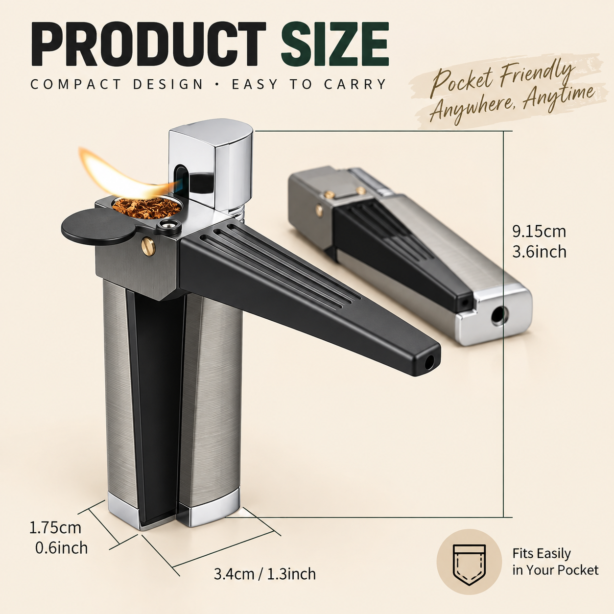 Foldable pipe lighter dimensions