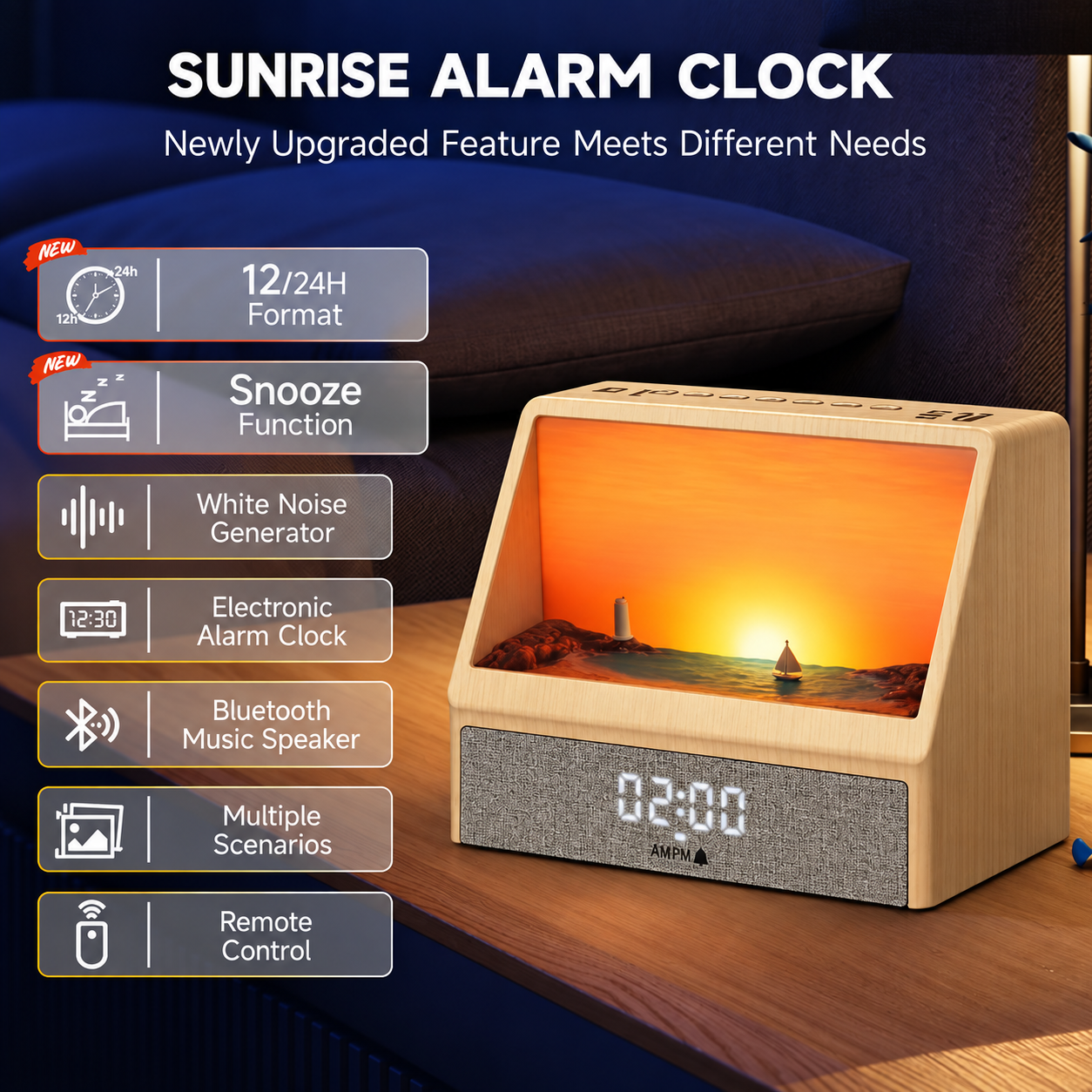 Bluetooth music playback with sunrise alarm clock