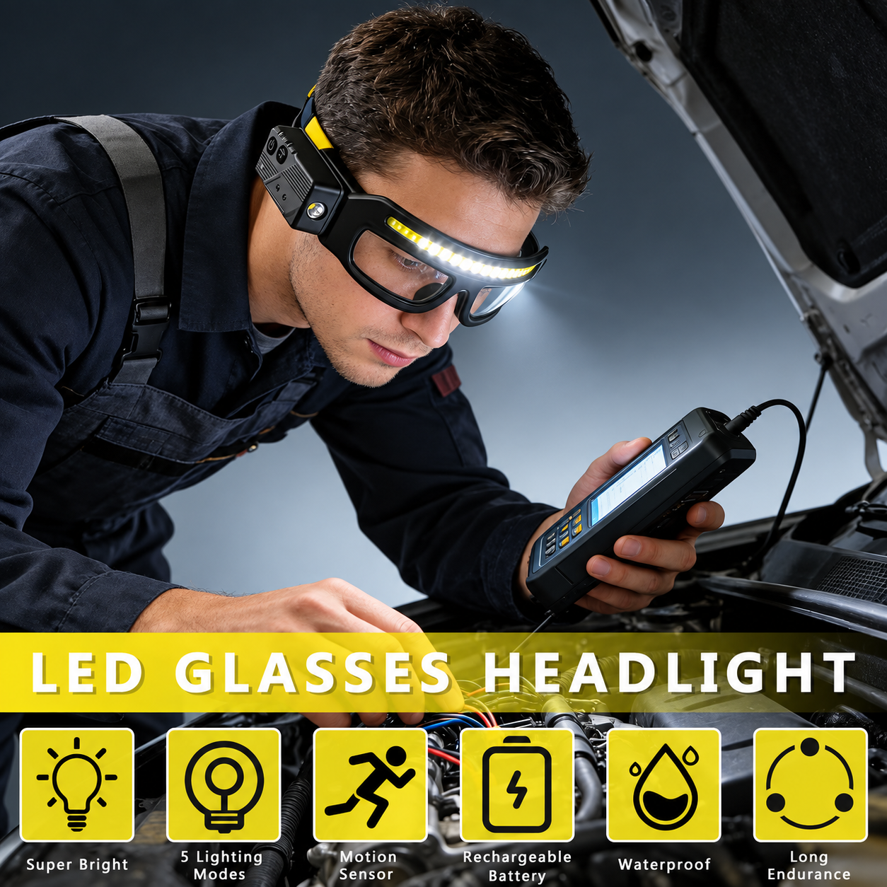 💡 50% OFF – Hands-Free LED Work Light Glasses with Motion Sensor 🔧