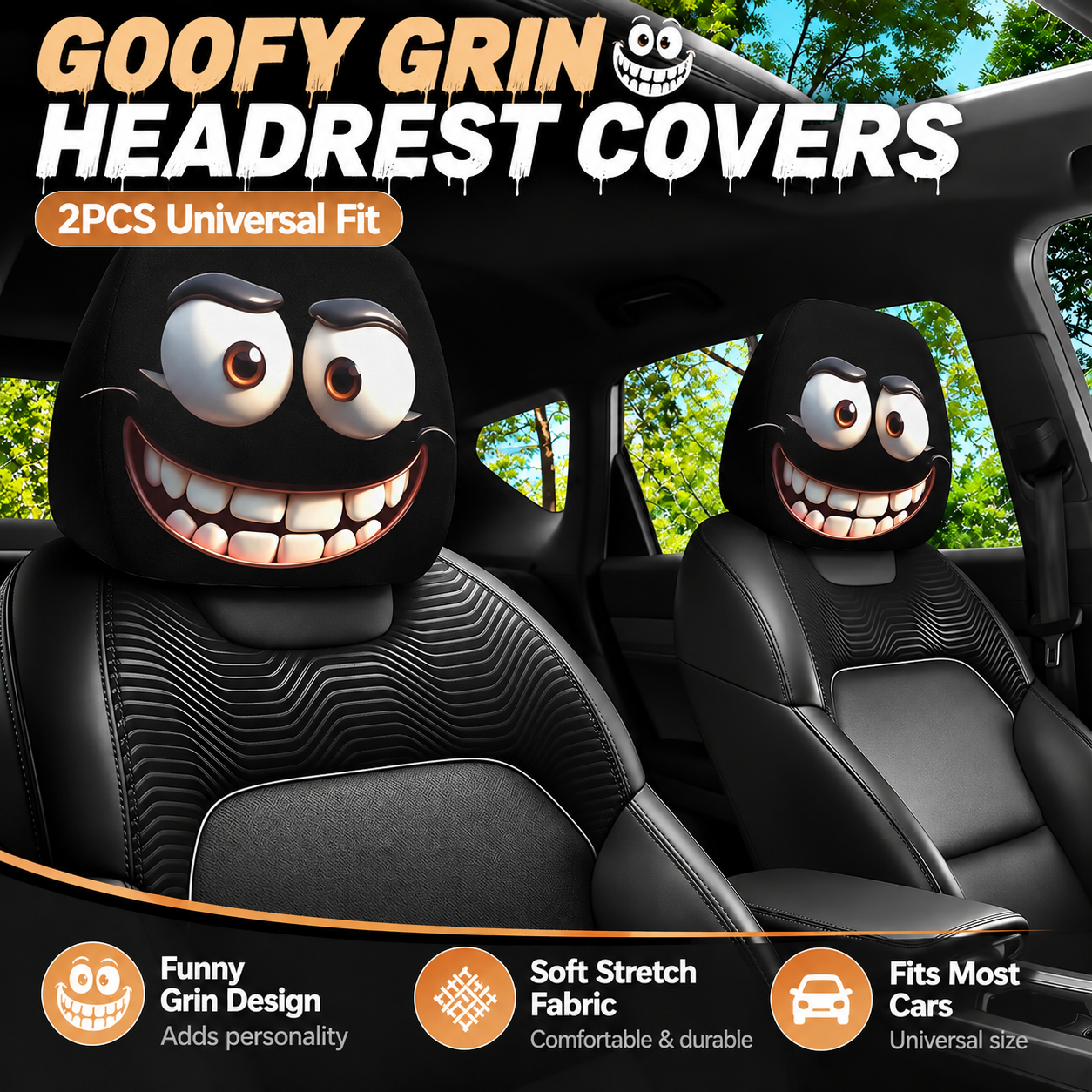 Save 60% Today 😆 Funny Cartoon Car Headrest Covers – 2PCS Universal Fit 🚗