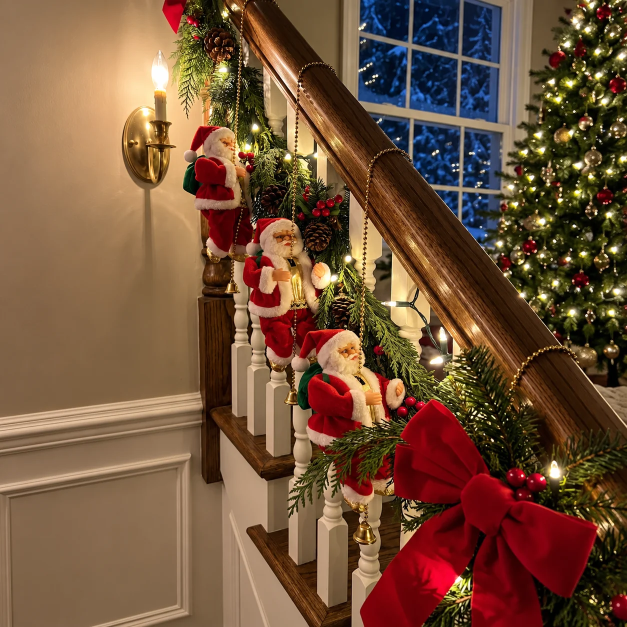 Customer photo of Climbing Santa displayed along a decorated staircase