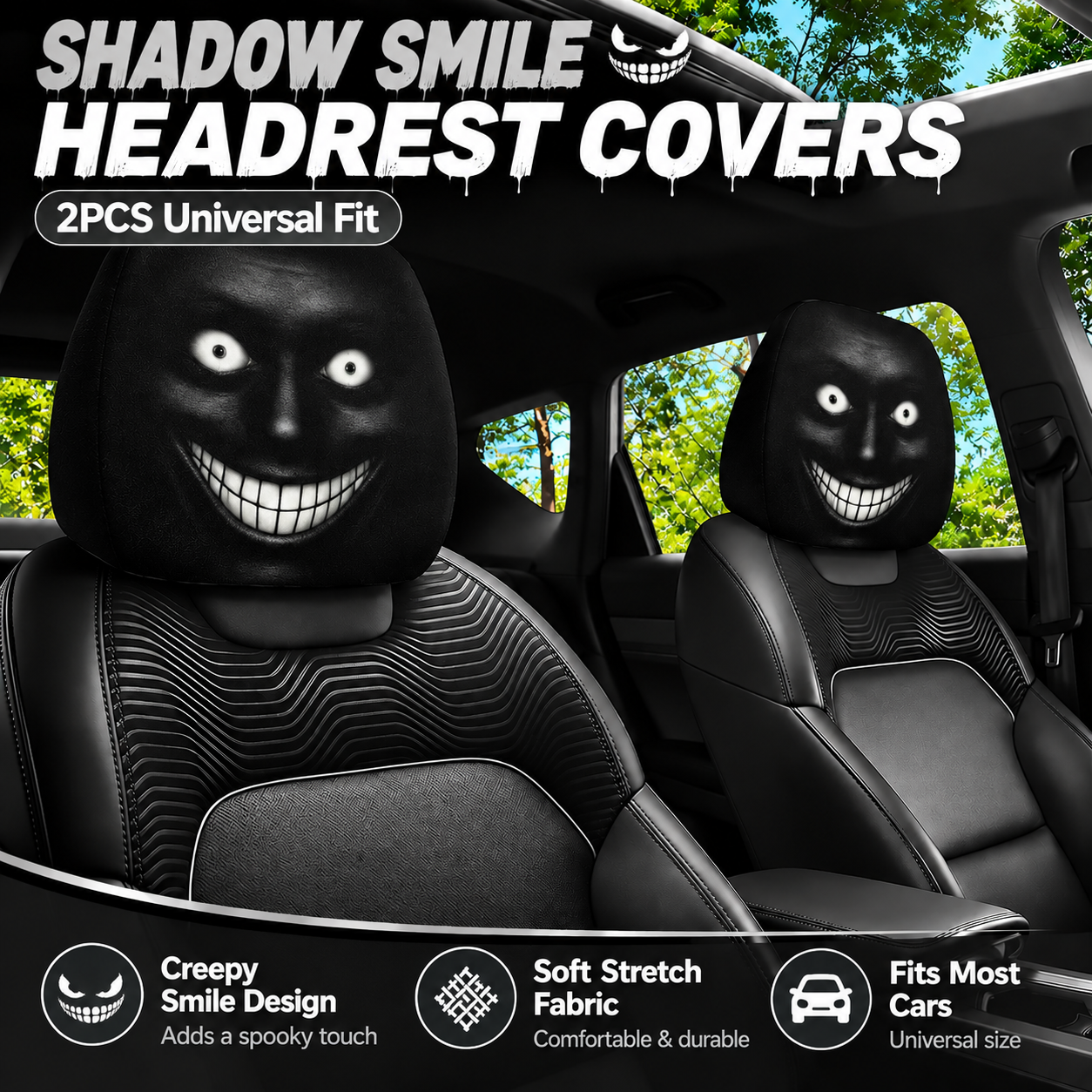 Save 60% Today 😆 Funny Cartoon Car Headrest Covers – 2PCS Universal Fit 🚗