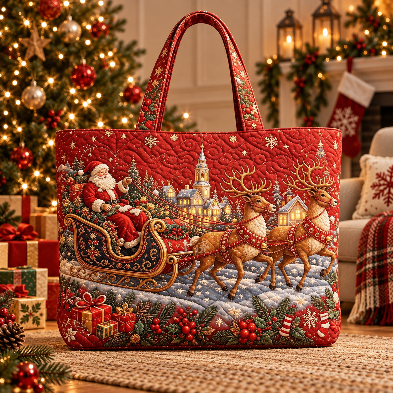 🎄 Early Bird 50% OFF – Embroidered Christmas Tote Bag 🎁