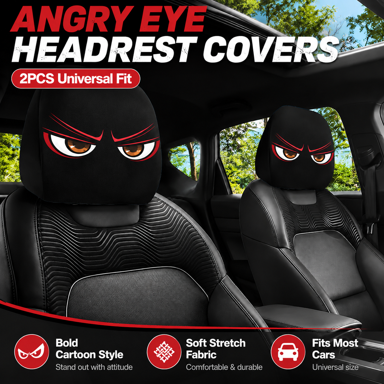 Save 60% Today 😆 Funny Cartoon Car Headrest Covers – 2PCS Universal Fit 🚗