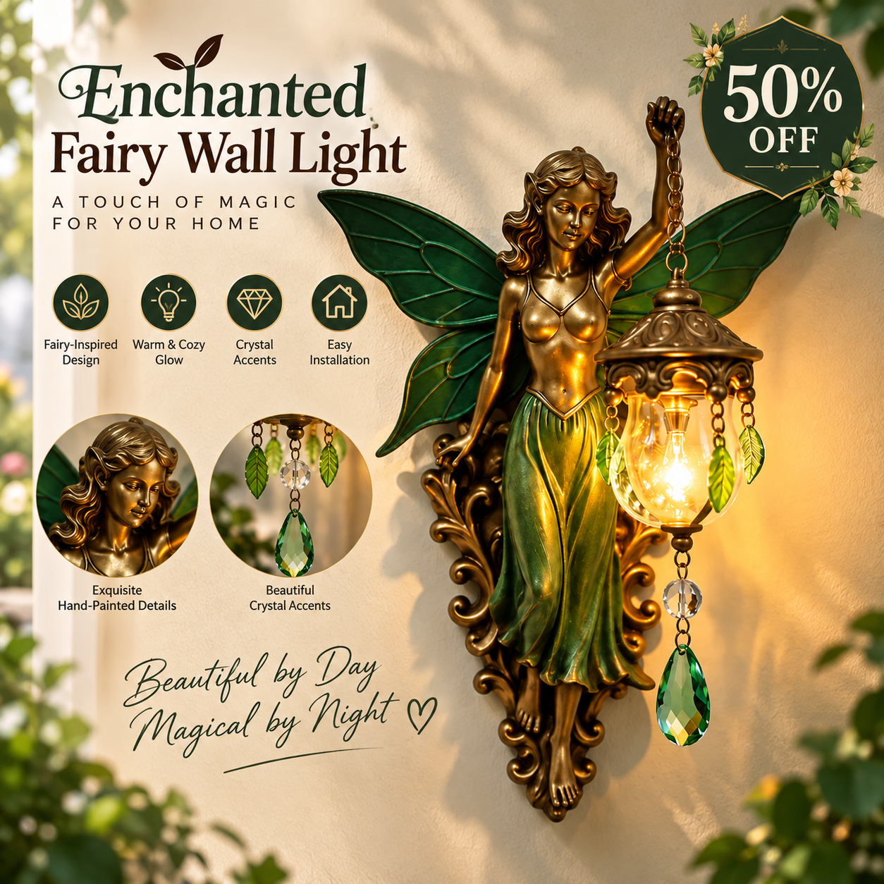 🧚 50% OFF – Enchanted Fairy Wall Light – Garden-Inspired Magical Décor ✨
