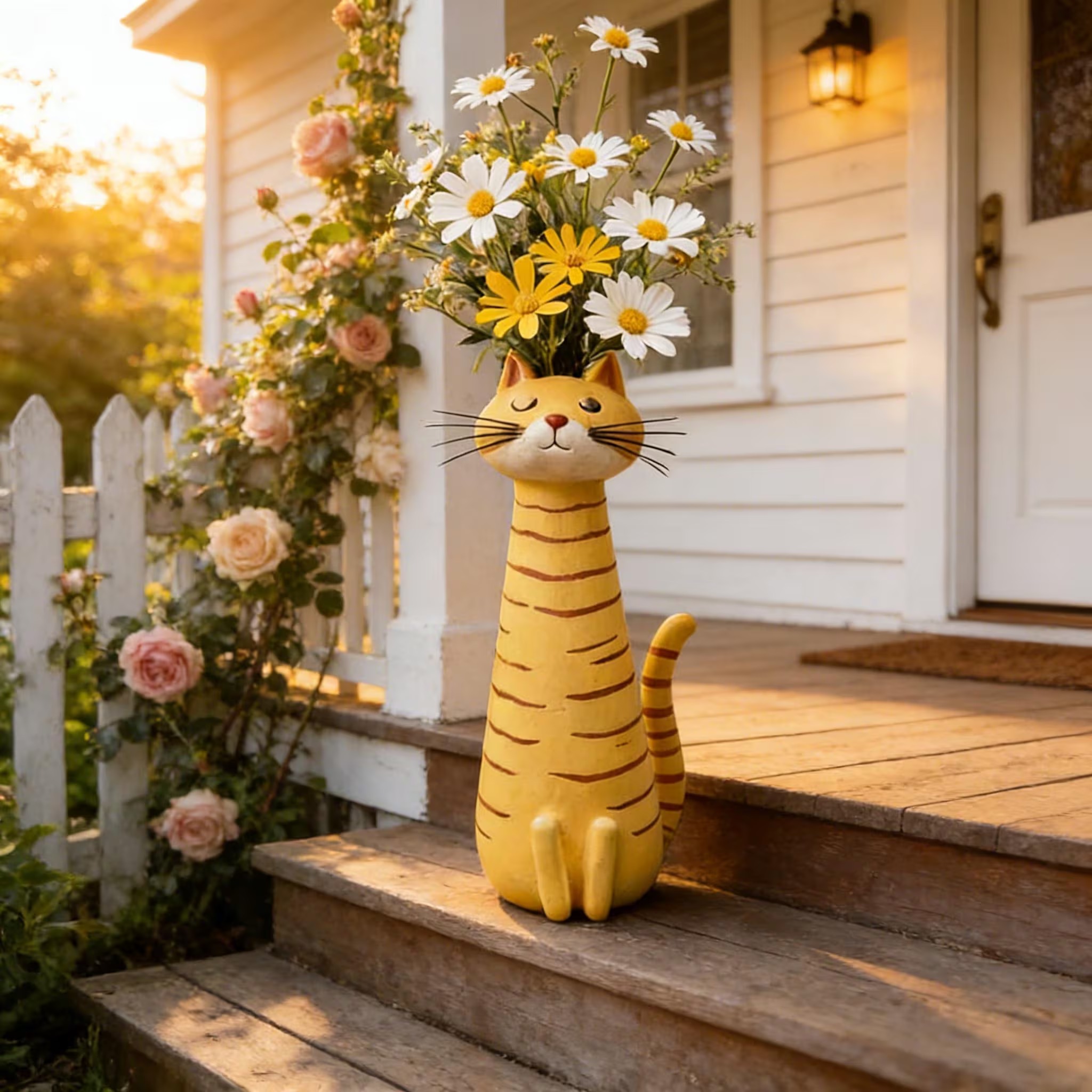 Hand-Painted Resin Cat Vase 🐱
