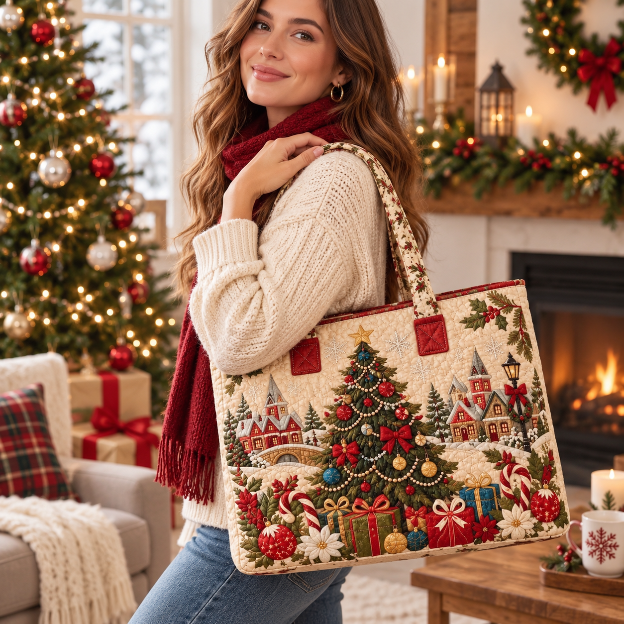 🎄 Early Bird 50% OFF – Embroidered Christmas Tote Bag 🎁
